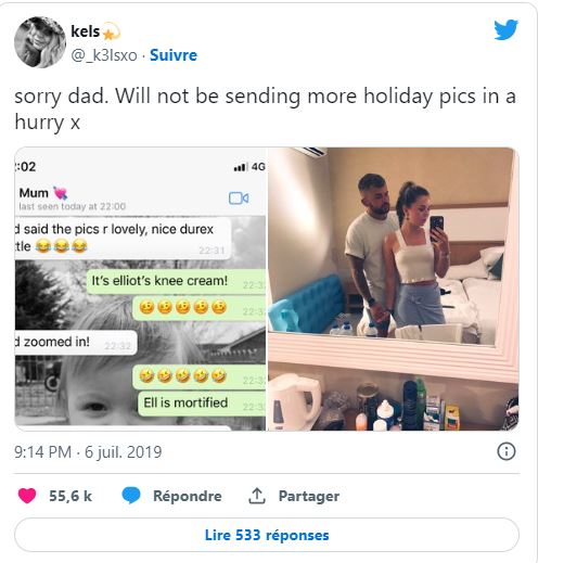 elle envoie un selfie à son père pendant ses vacances et réalise après